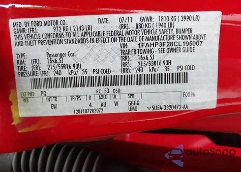 2012 Ford Focus Se from USA, damaged, VIN 1FAHP3F28CL195007